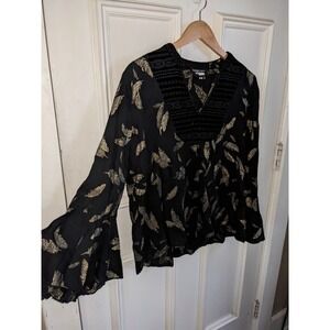 Johnny was workshop bell sleeve metallic gold feathers